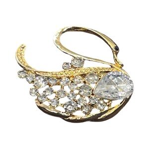 Gold and Silver Crystal Swan Brooch